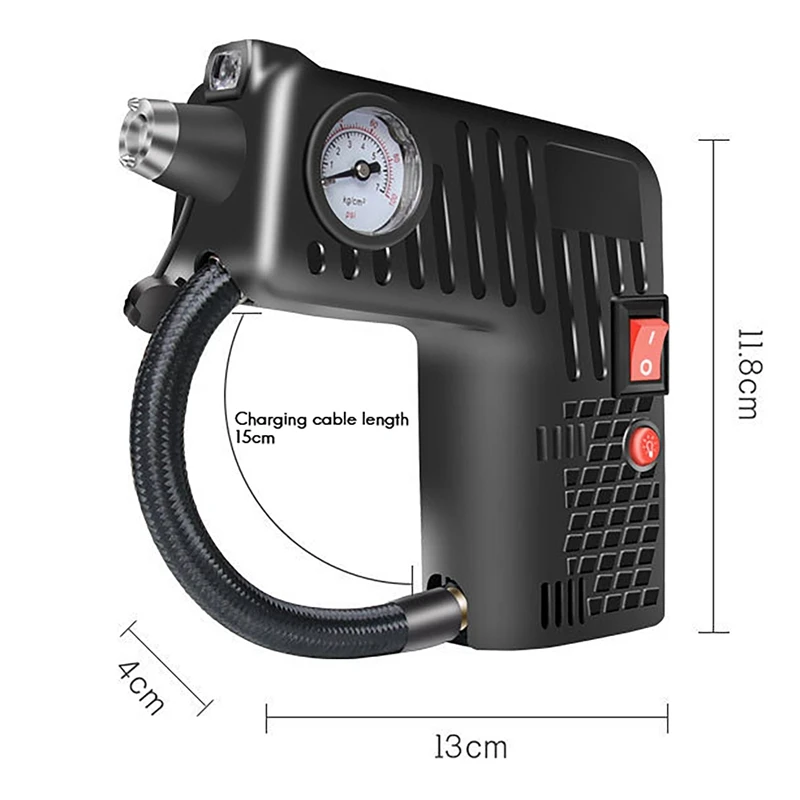 

New Inflatable Pump Air Compressor Portable Air Inflator Safety Hammer Led Illumination for Car Bicycle Balls Black