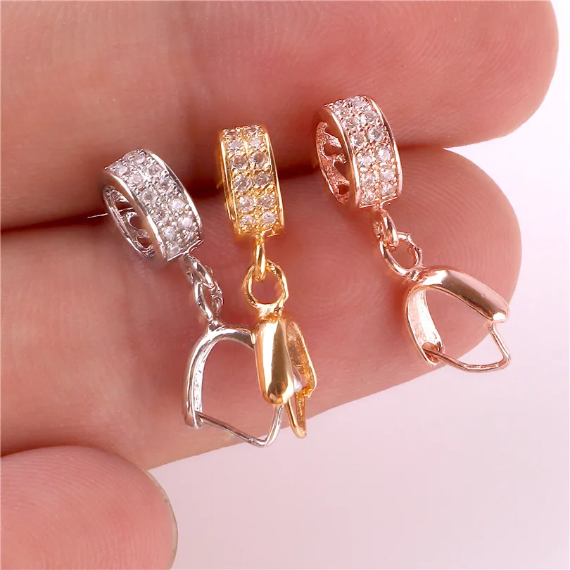 5pcs S925 Sterling Silver Clip Clasp Pinch Bail Pendant Round Rhinestone Connectors Beads Jewelry Findings DIY | Украшения и