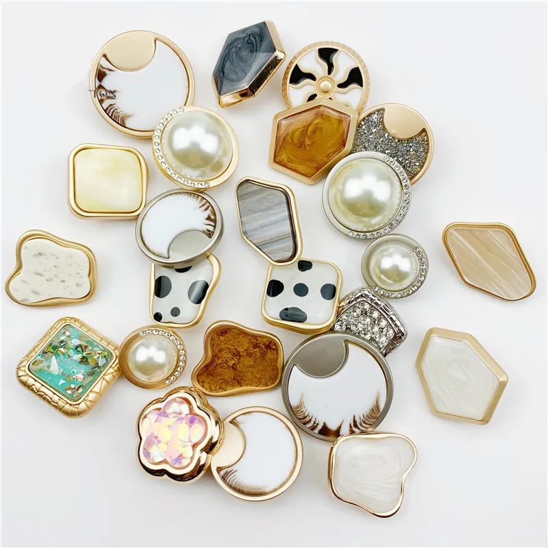 6 шт. жемчужные металлические пуговицы круглые/нерегулярные алмазные Луна