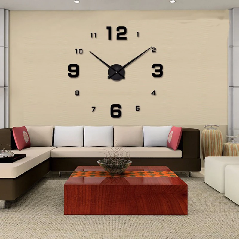 Объемные кварцевые часы из зеркальных стикеров модные в современном дизайне для