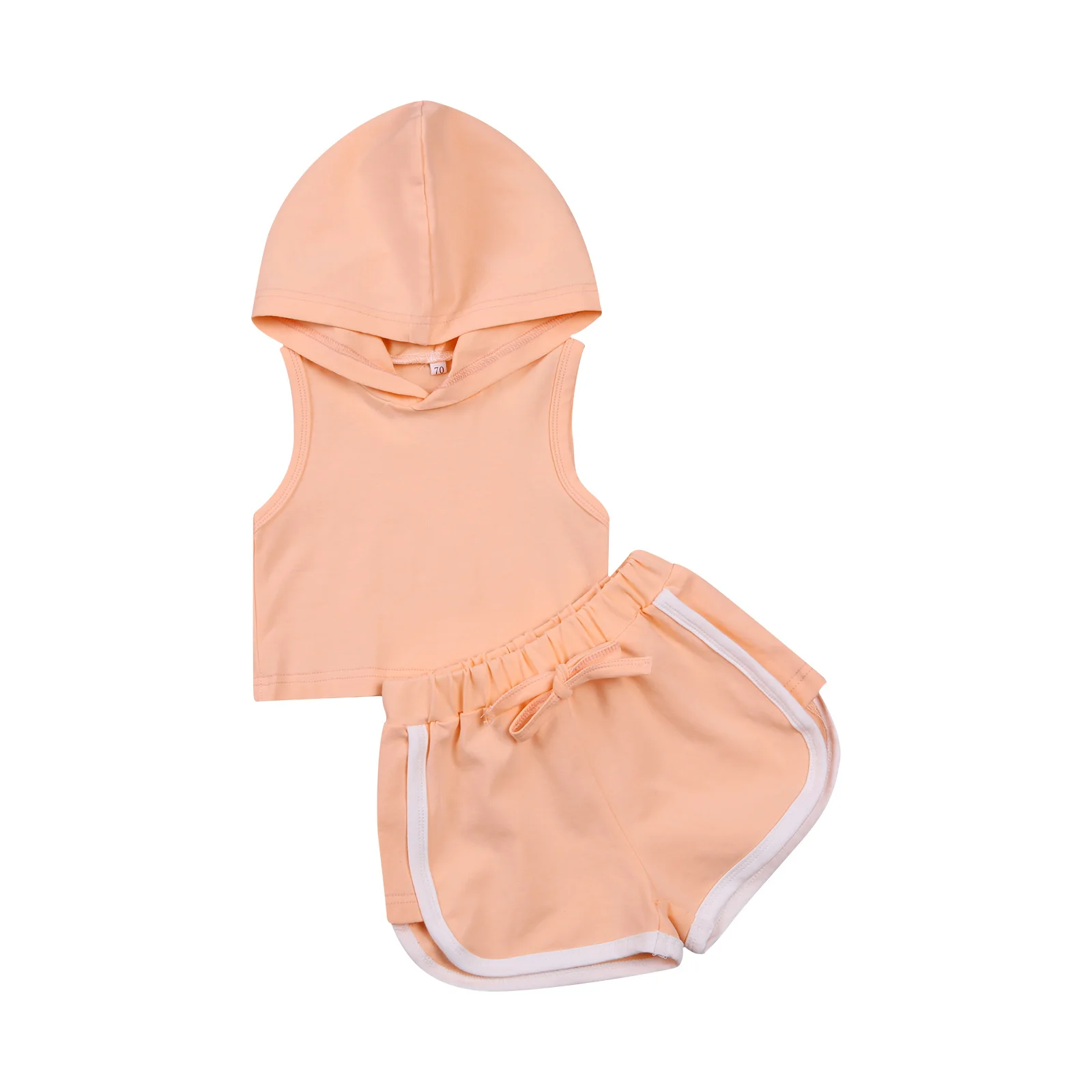 

Lioraitiin 0-24M Newborn Infant Baby Girl Casual Sports Suit Solid Color Sleeveless Hooded Pullover Bow Loose Elastic Shorts
