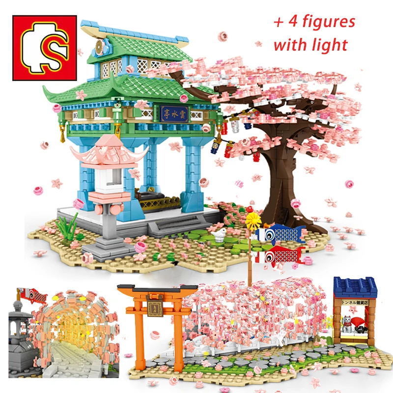 

SEMBO Creative City Street View Japanese Cherry Blossom Sakura Tree Inari Shrine House Model Building Blocks Toys for Children
