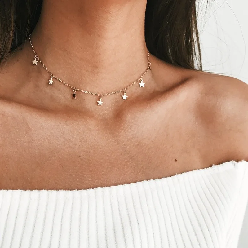 

HebeDeer Choker Necklace Chain Women Star Pendant Necklaces Jewelry Silver Color Collares Collier Trendy Girl Zinc Alloy