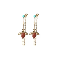 s925 sterling silver gold plated southern red agate ear studs cute light luxury temperament bee womens hanging earrings