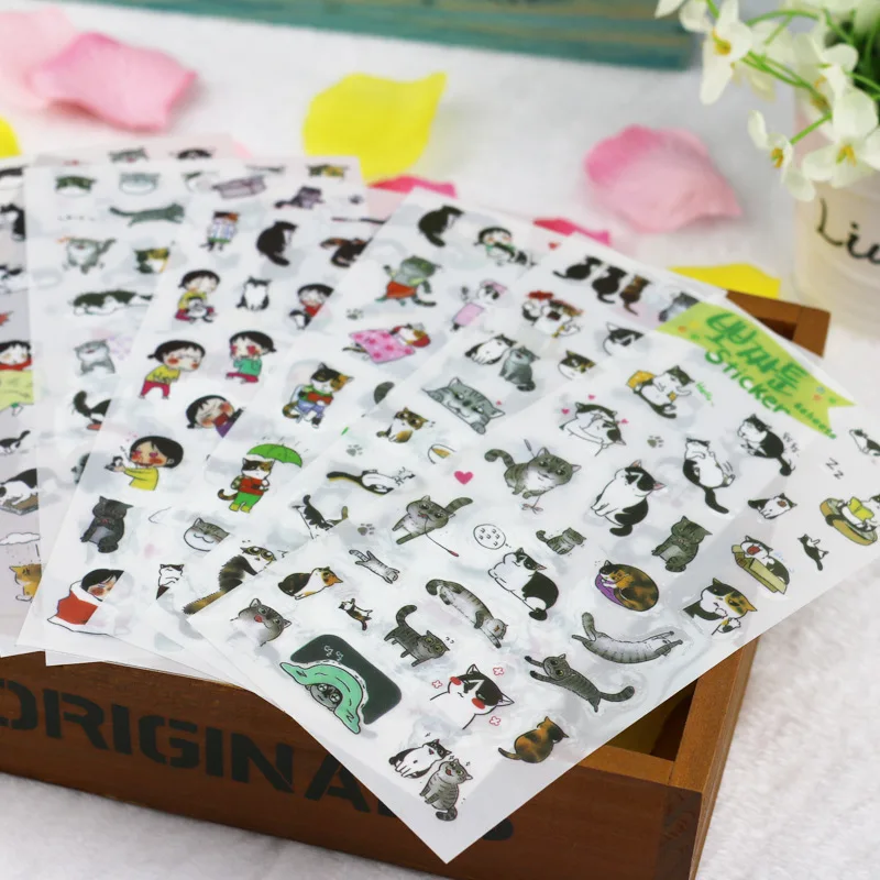 Творческий прозрачный ПВХ наклейки милые Черный и белый цвета Кошка фото альбом