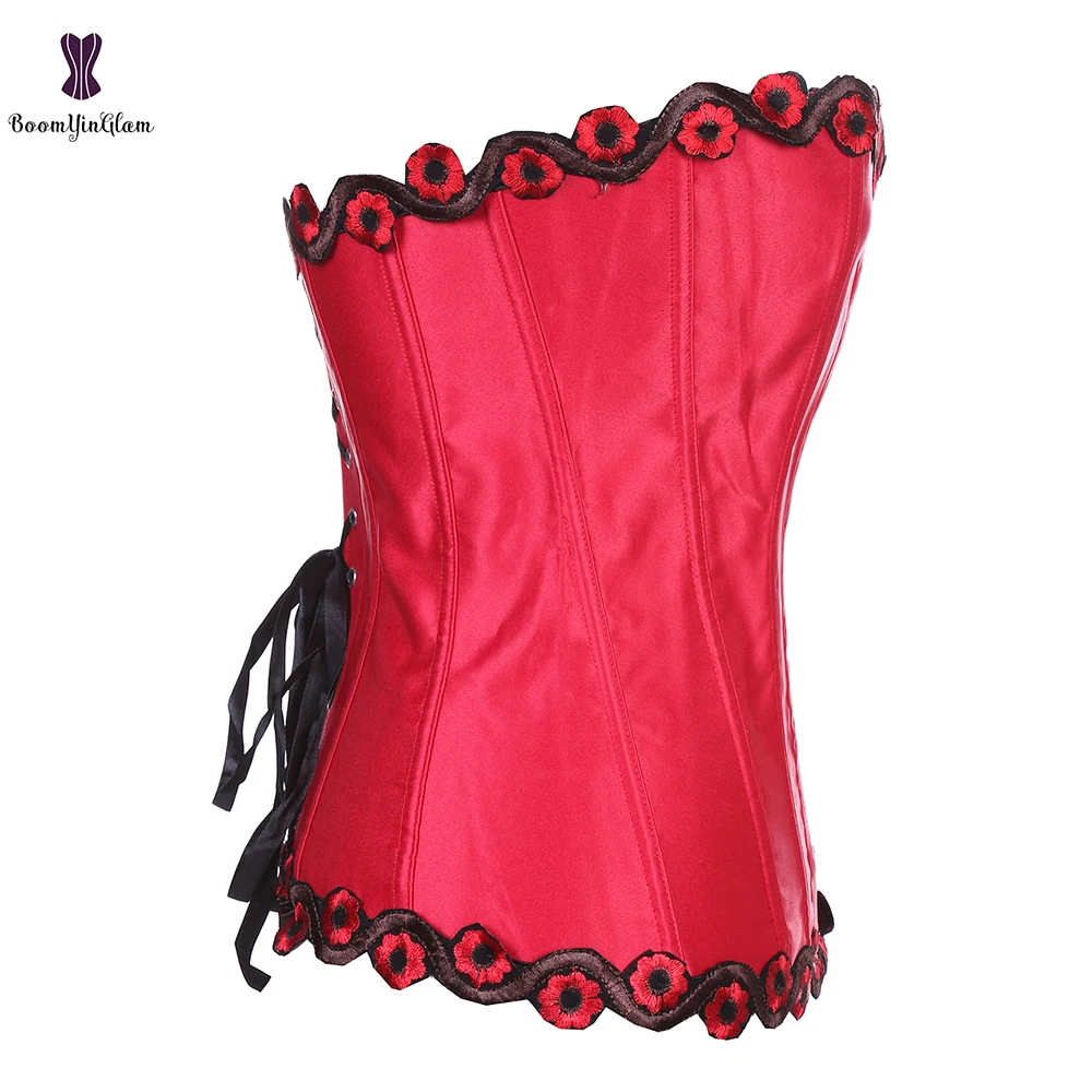 Красное пикантное женское Бюстье с цветочной вышивкой пластиковый корсет