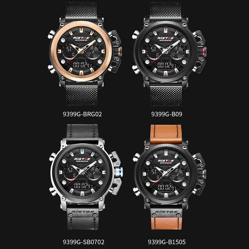 Оригинальные мужские часы RISTOS с двойным дисплеем военные японские кварцевые