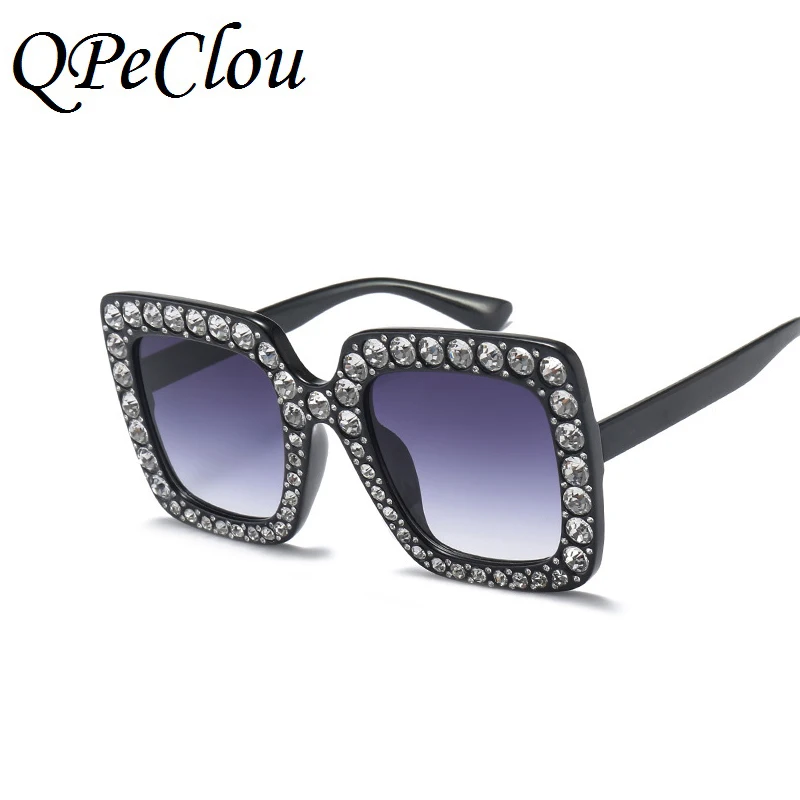 QPeClou роскошные квадратные солнцезащитные очки с бриллиантами Женские брендовые