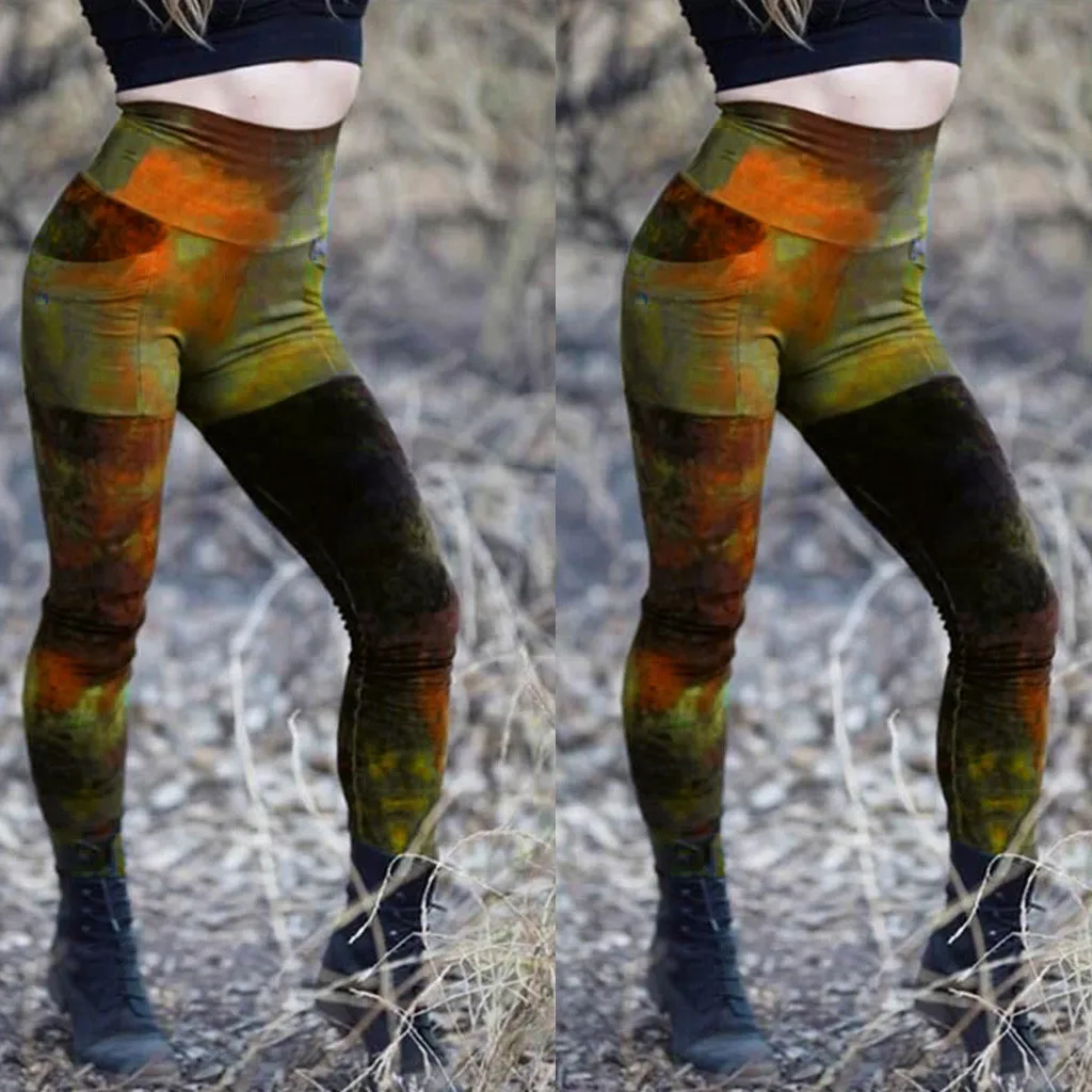 Женские осенние штаны для йоги с принтом спортивные фитнеса высокая талия бедра