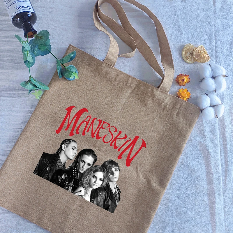 

Shopping BagsManeskin Printed Reusable Bag Customizable Logo Women's Shopper 2021 Designer Handbags Fabric Tote Canvas Bag