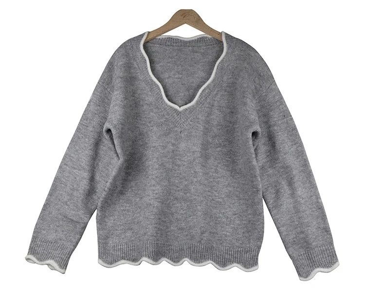 

Sexy Lace V Neck Knitted Sweater Tops Women 2020 Autumn Winter Warm Pullover Long Sleeve Loose Casual Fashion Sweater Lady Tops