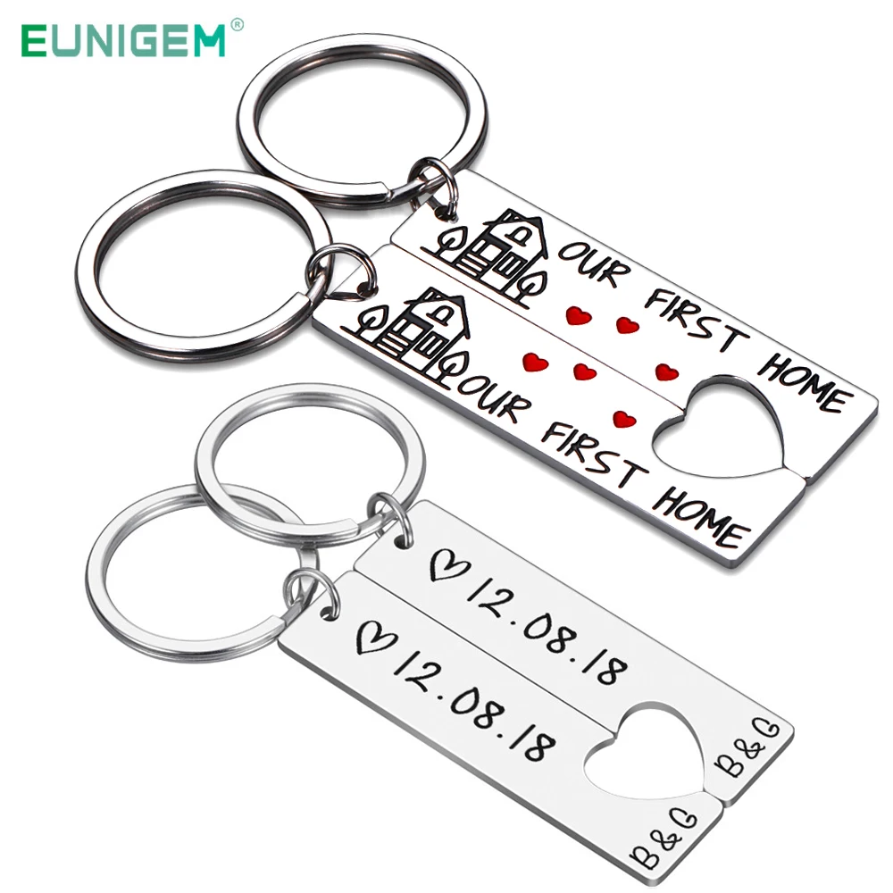

Personalized Heart Couple Keychain Set Engraved King Date and Name Love Keyring Gift for Girlfriend Boyfriends Key Chain Rings
