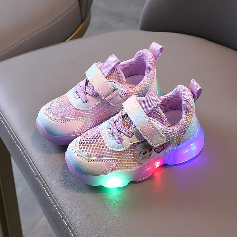 Детские туфли Disney Frozen Elsa светильник светящиеся кроссовки для девочек Спортивная