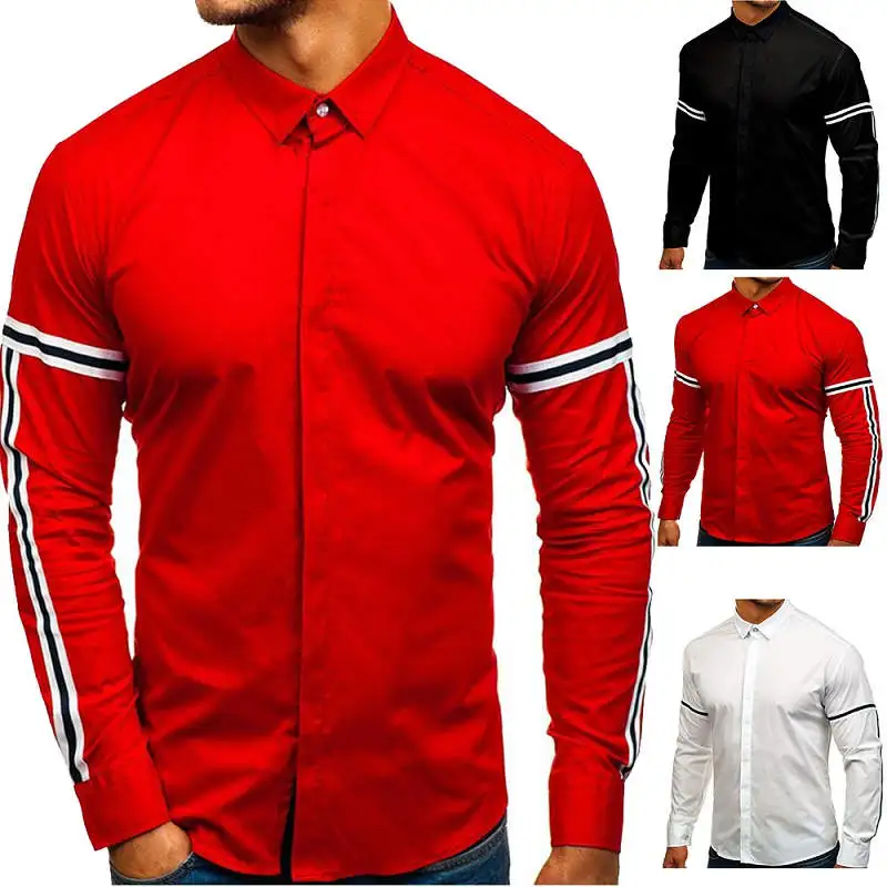 Новинка осени 2019 мужская рубашка с длинными рукавами простая строчка деловая