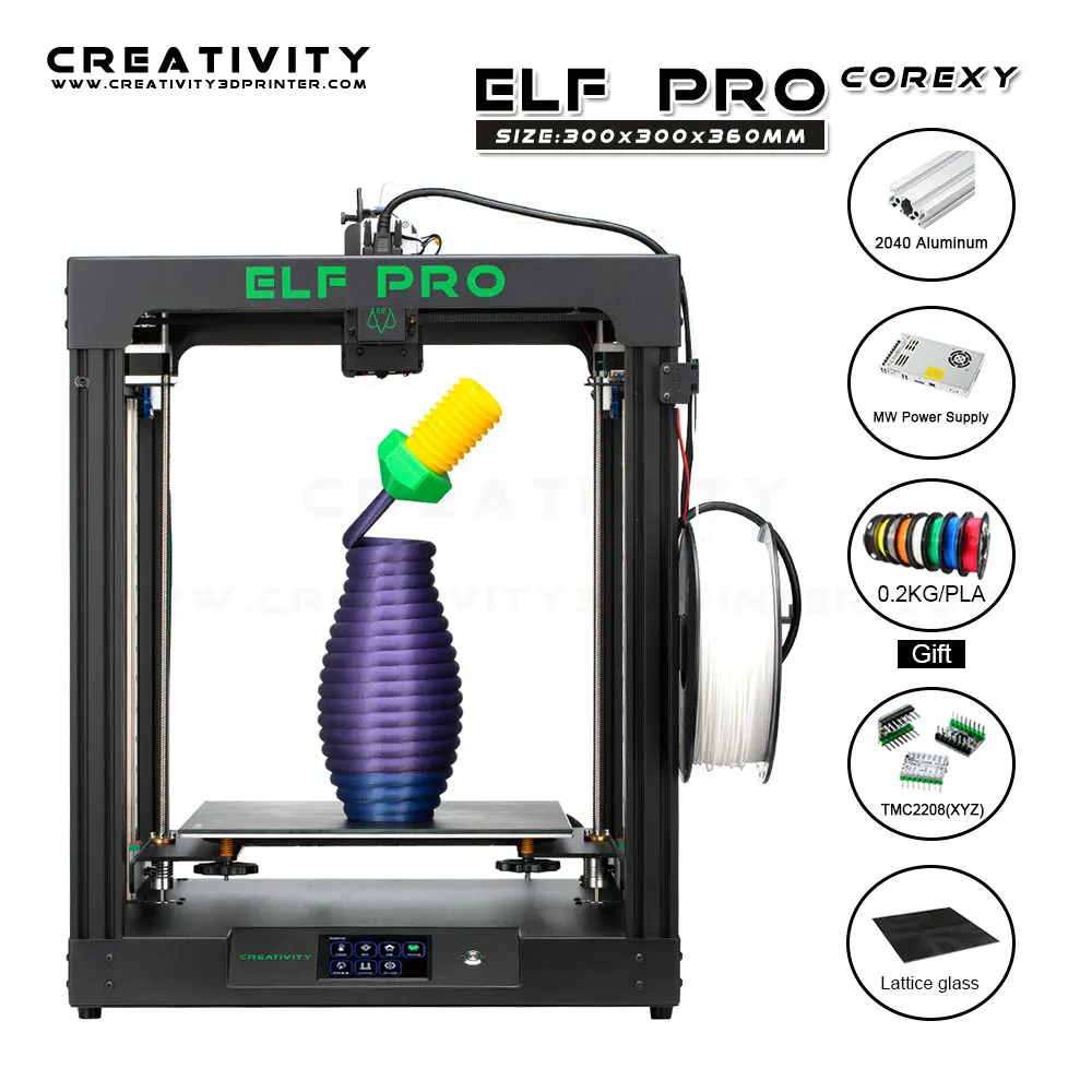 Creativity Corexy structure ELFPRO FDM 3d printer ELFPRO BMG direct extrusion 0.4mm nozzle PLA filament support BLTOUCH Leveling