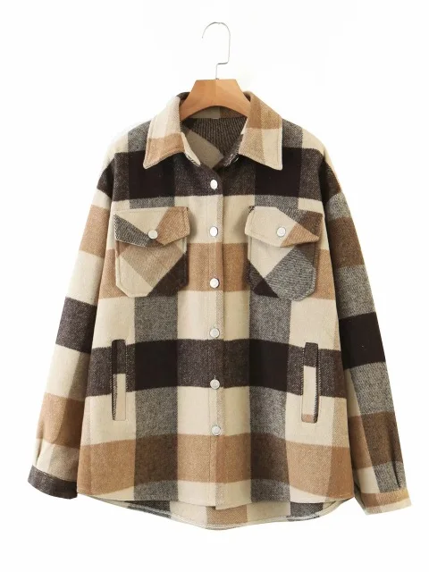 

Vintage Lapel Pocket Oversize Jacket Coat Casual Loose Slim Plaid Button Jacket Coat 2020 New Famale Outerwear Chic Top
