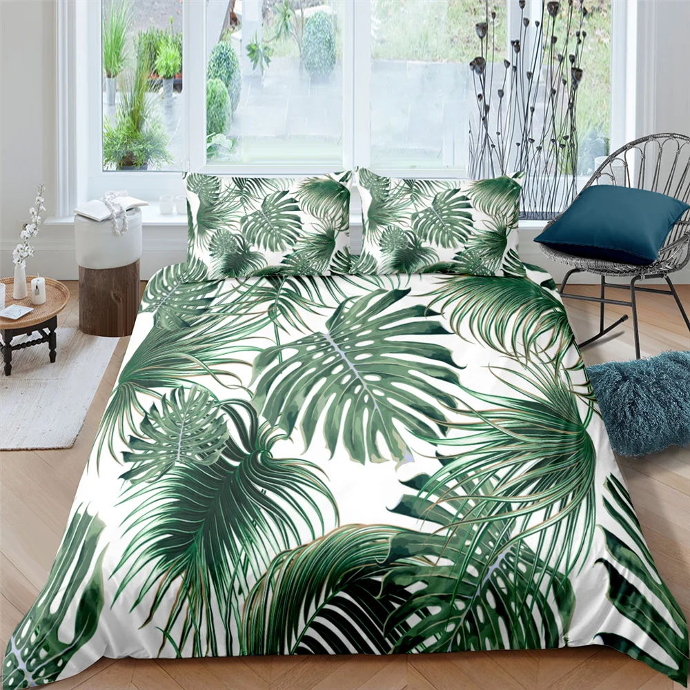 

New Tropical Leaves Pattern Duvet Cover Set Bedding Set King Queen Full Twin Size Bed Set Luxury 2/3pcs Bedding Sets