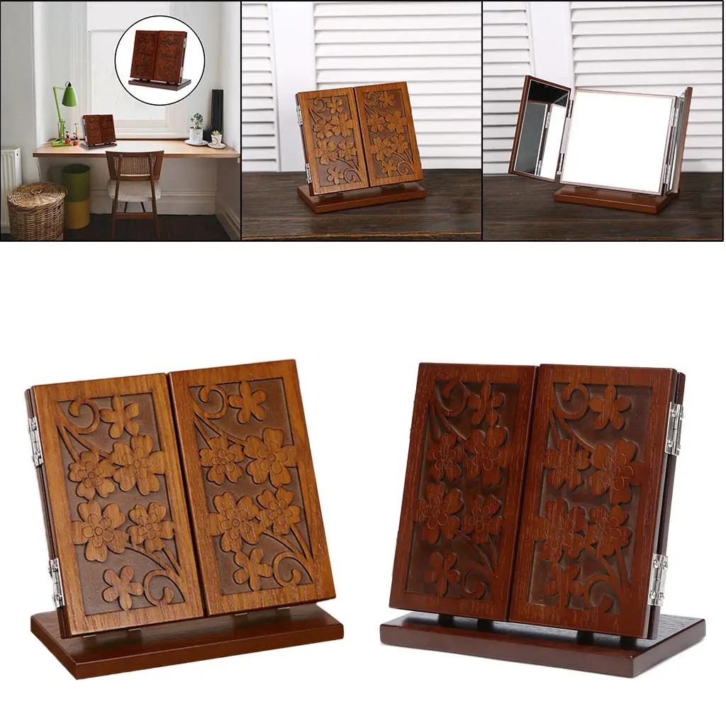 

Antique Style Wood Cosmetic Mirror Foldable Portable Panoramic Dressing Mirror Bedroom Decor Friends Gifts