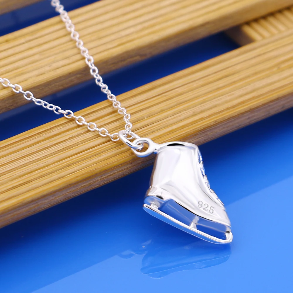 Новейший минимализм подвеска на лыжную обувь подлинный Серебряный цвет ожерелье