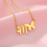 minimalism butterfly pendants necklaces stainless steel initial letter jewelry for women butterfly accesorios best friend gifts