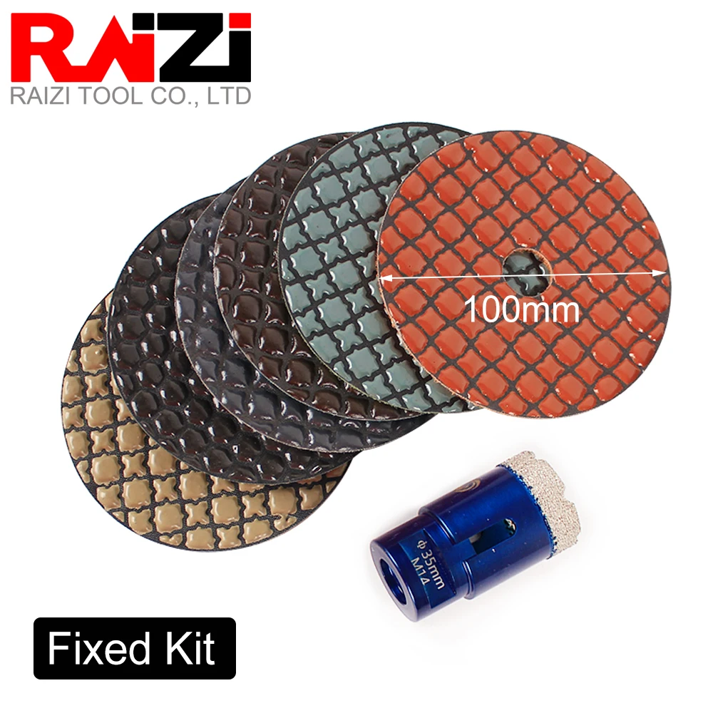

Raizi Diamond Cutting Grinding Disc Kit with 35mm Drill Bit Dry Polishing Pads for Granite Marble Tile Grinding Drilling Tools