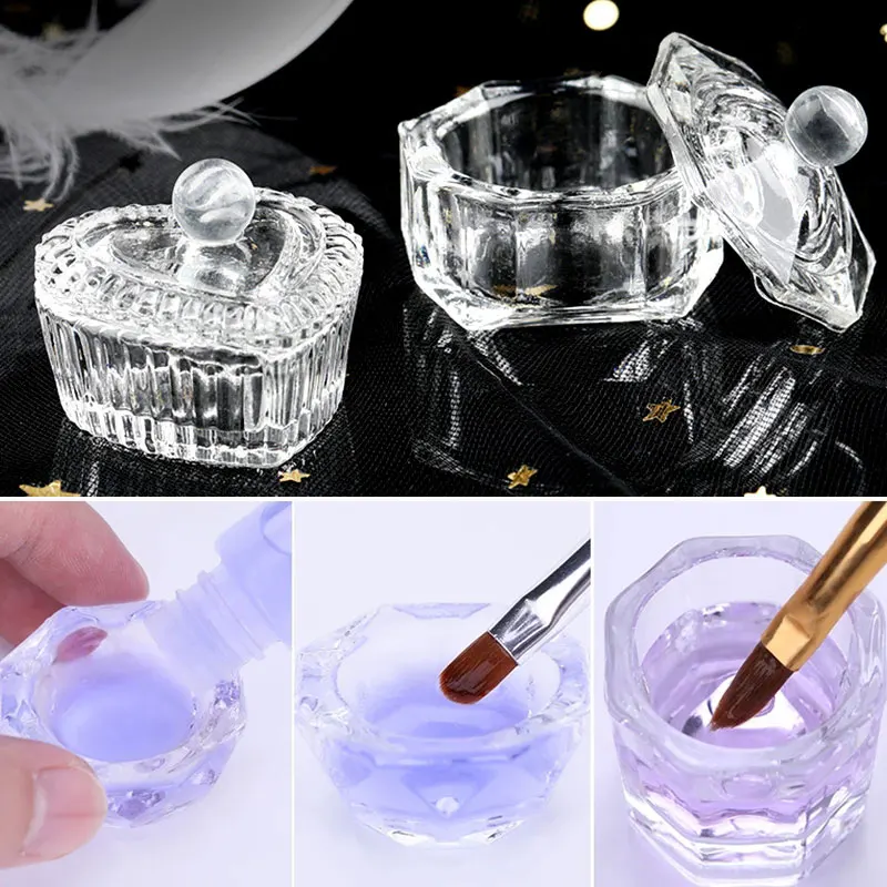

Nail Art Crystal Glass Dappen Dish Cup Holder Lid Bowl Nail Art Acrylic for Liquid Powder Equipment Nail Art Accessories