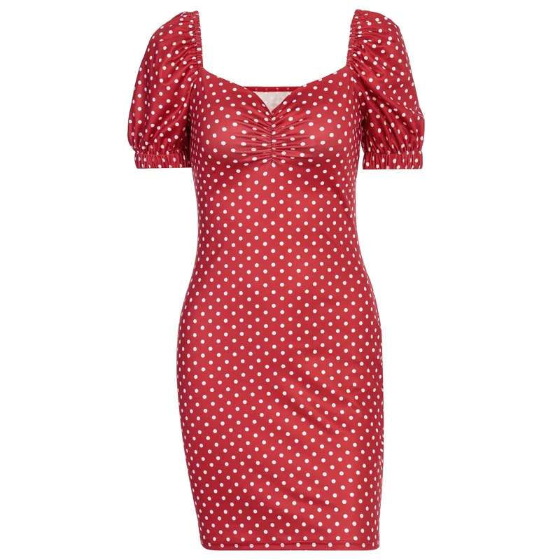 

YLDSGS Black Red Polka Dot Dress Women Sexy Casual Puff Sleeves Dress Summer Woman 2021 V Neck Vintage Dresses Retro Wrap Beach