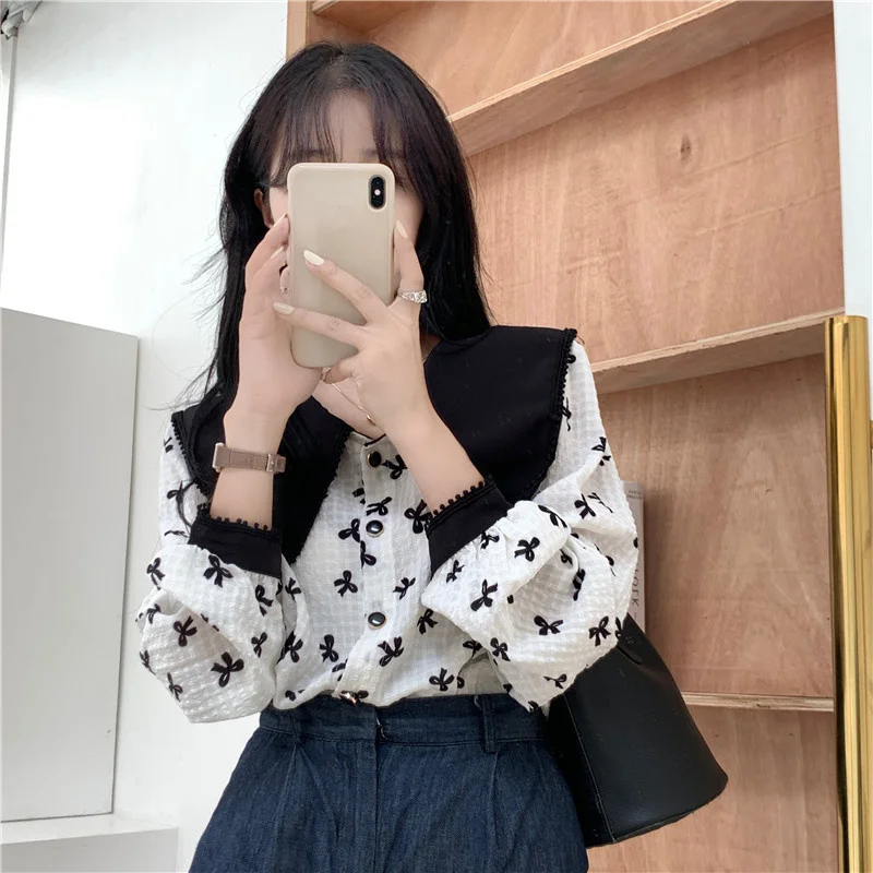 Детская рубашка с воротником женская французским дизайном на весну и осень