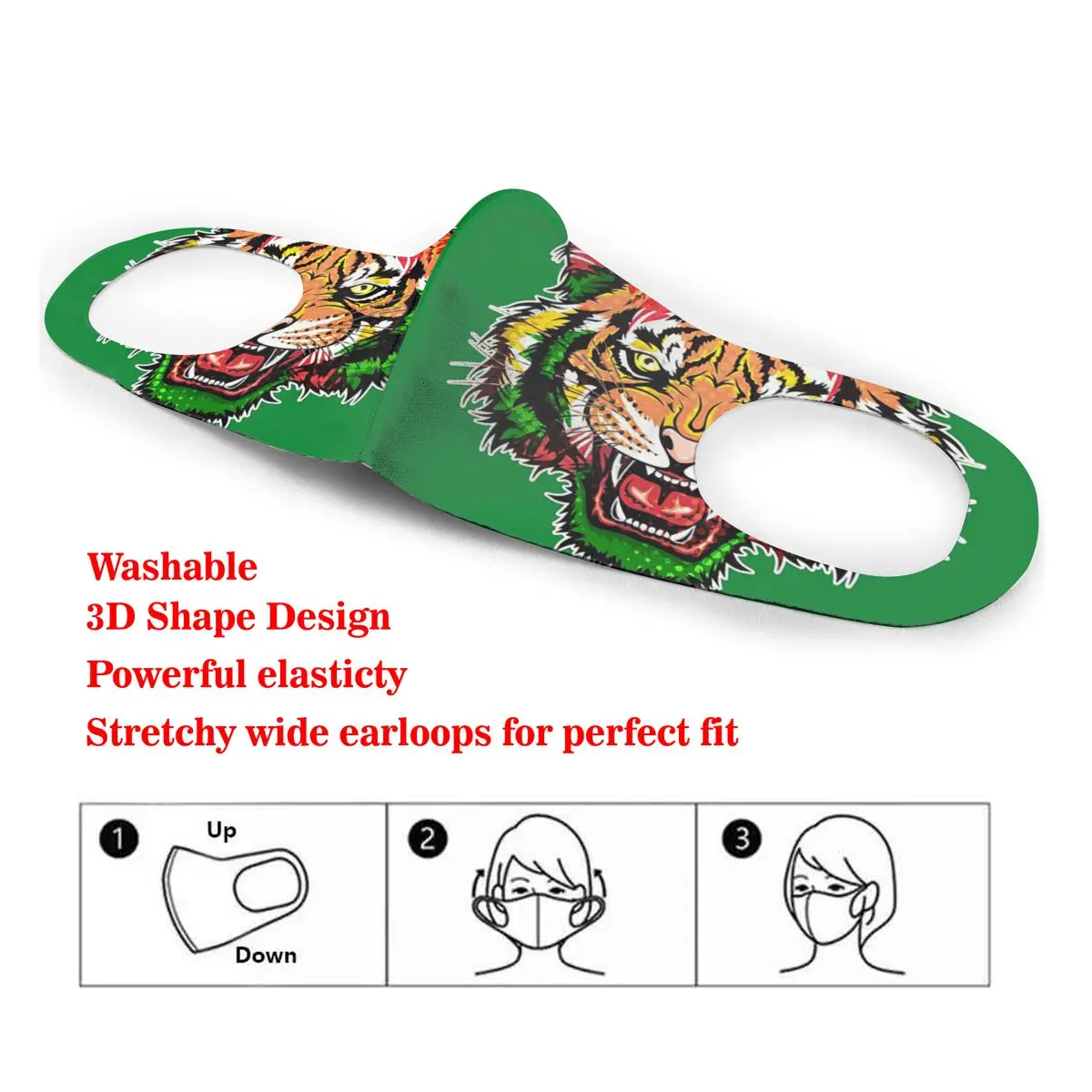 

Roaring Tiger Face Washable elastic Earloop Face Breathing Mask Reusable Anti Dust Cotton Mouth For Adults