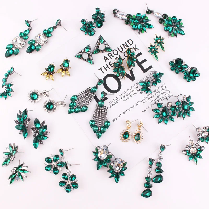 29 моделей серьги гвоздики с зелеными кристаллами из сплава для женщин модные