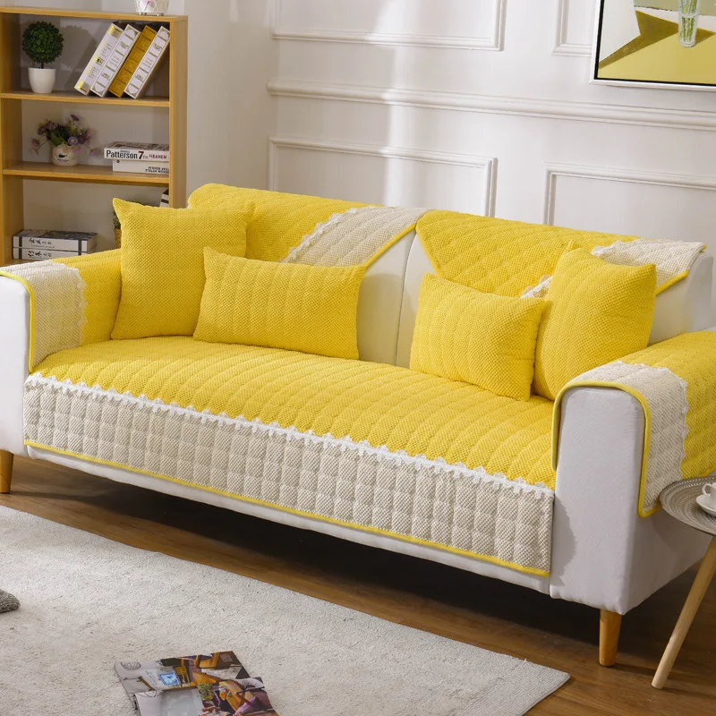 Вельветовый чехол для дивана нескользящее покрывало в клетку утолщенное