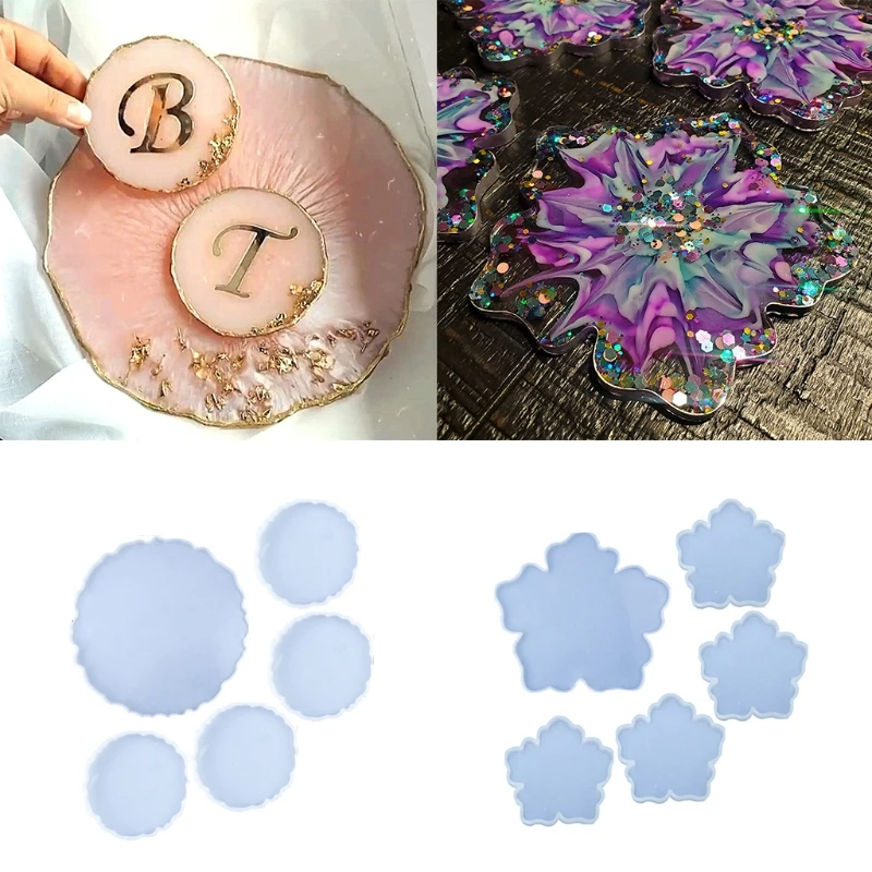 

5 Pcs/Set Coaster Tray Epoxy Resin Mold Cup Mat Pad Silicone Mould DIY Crafts Decorations Casting Tool