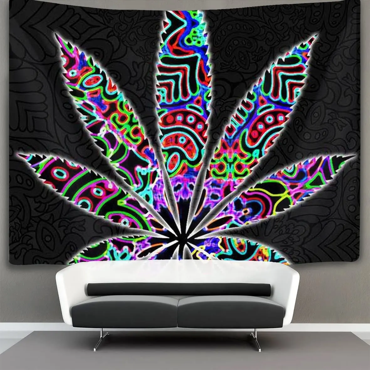 

Color Trippy Leaf Weed Wall Tapestry Hippie Art