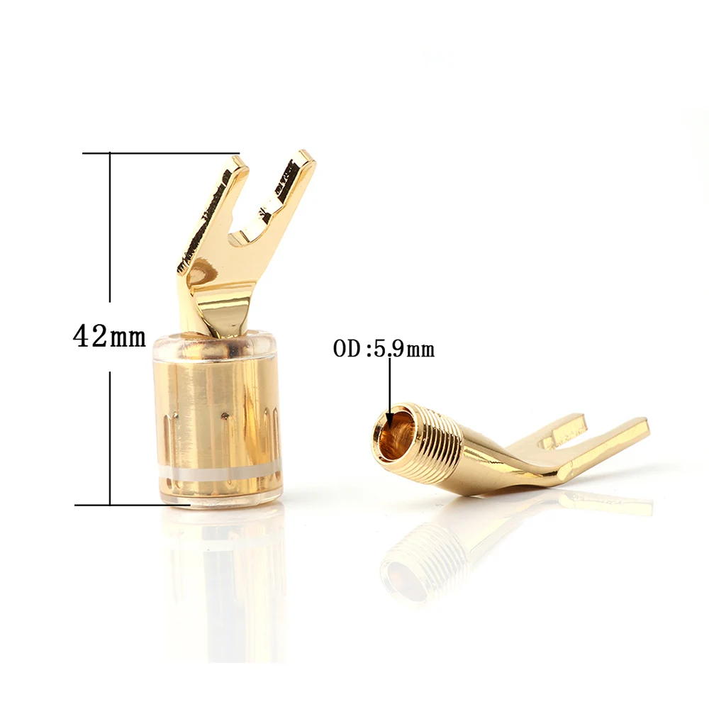 

4pcs hi-end pure copper plug Gold Plated Spade Fork plug Speaker Screw Lock Connector
