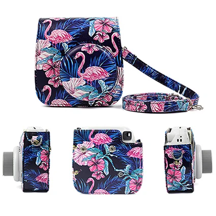 Flamingo black Fujifilm Instax Mini camera Bag ColorfuI мгновенный аксессуар для камеры из искусственной кожи чехол с плечевым ремнем для Instax Mini 9 Min8 8 - Цвет: Flamingo black