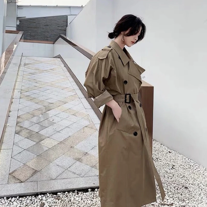 

MAZEROUT High Quality Autumn Spring Women Coat Korean Windbreaker S-4XL Plus Size Double Breasted Ladies Long Chic Trench Coats