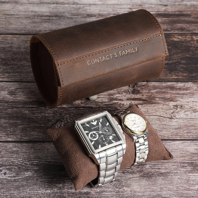

Cow Leather 2 Slot Watch Box Handmade Watch Roll Travel Case Wristwatch Pouch Exquisite Retro Slid in Out Organizer