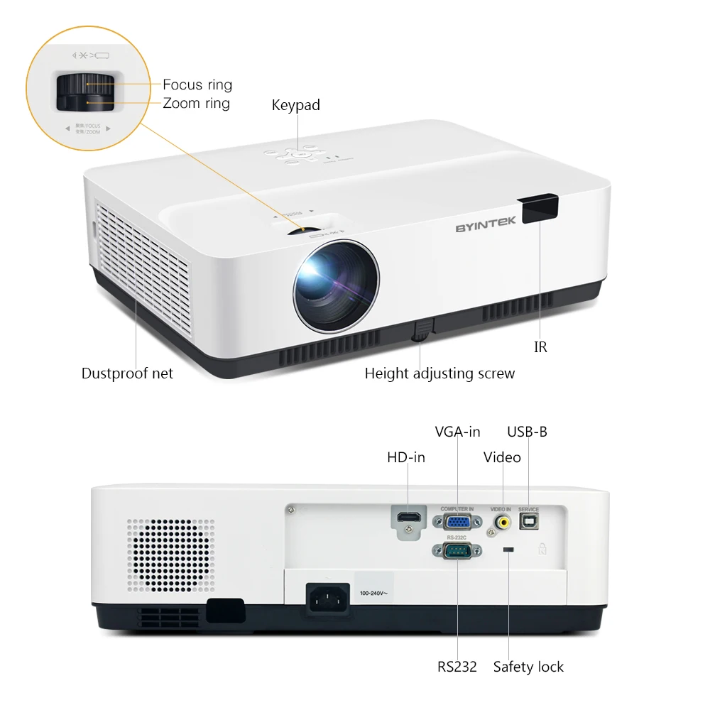BYINTEK K400 3LCD дневного света 3300ANSI фильм 1080P FUll HD обучение 300 дюймов Кино образованию