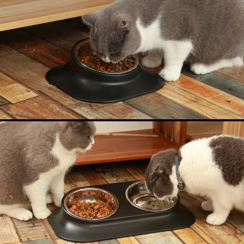 

Миска для кошек и собак 15 градусов наклонная нержавеющая сталь кошачий контейнер для еды с нескользящей основой, водная кормушка для домашн...