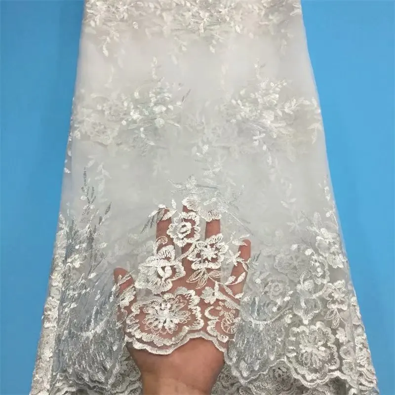 Белый французский Тюль с 3D вышивкой и цветами кружевная ткань 2019