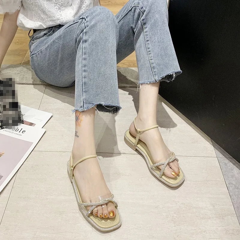 

Fashion Womens Shoes 2021 Flat Sandals Clear Heels All-Match Buckle Suit Female Beige Espadrilles Platform Luxury Summer Without