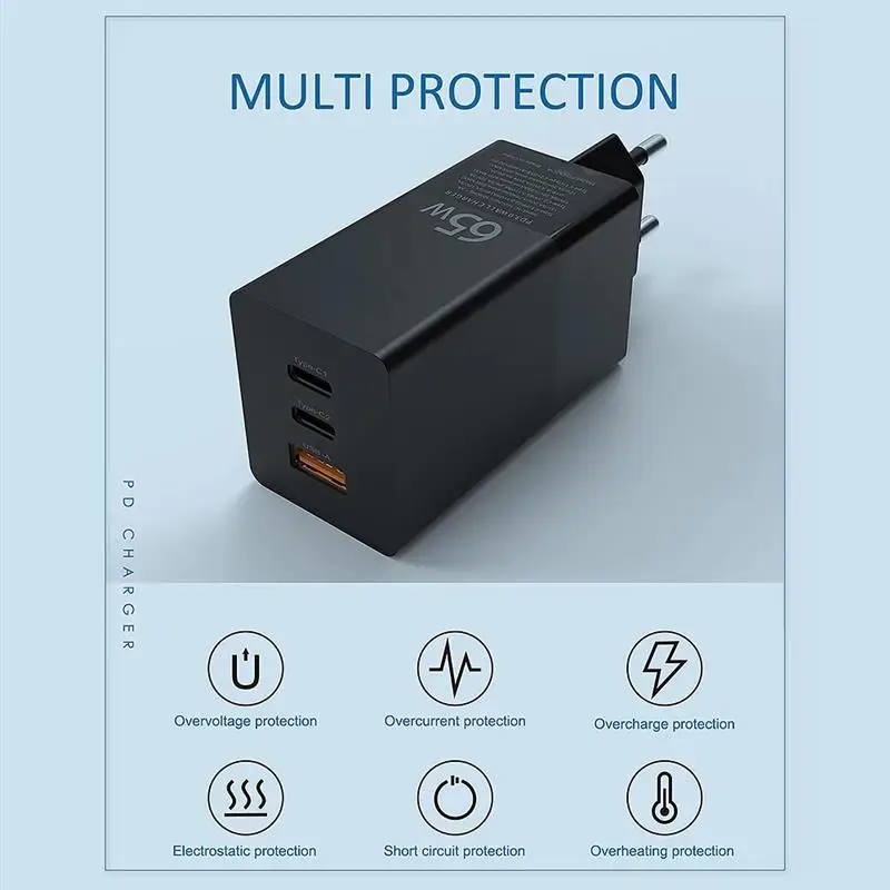 

65W Quick Charger Wall Plug Mini Portable PD 3.0 Charging Adapter QC3.0 Super Fast Charge Compatible With Multiple Systems