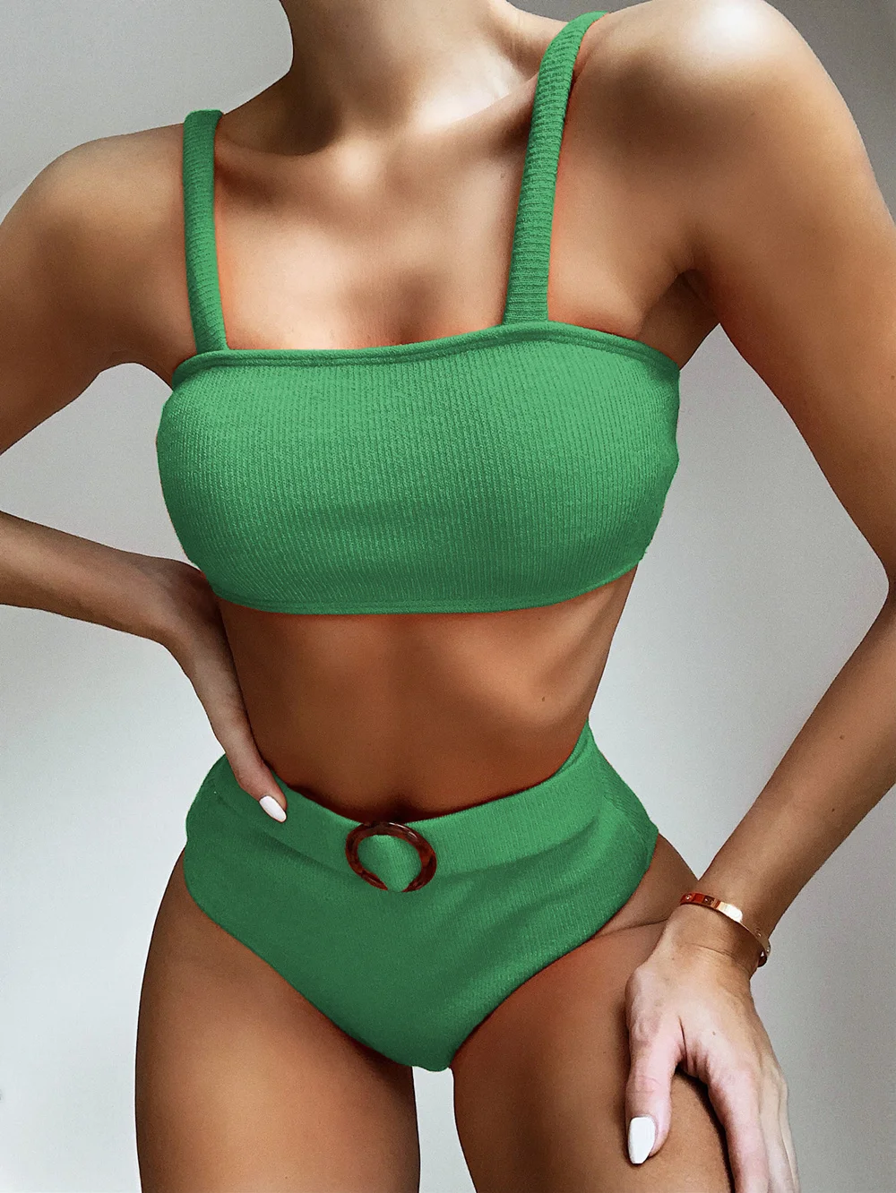 Вязаное бикини с высокой талией бандо одежда для плавания женский купальник
