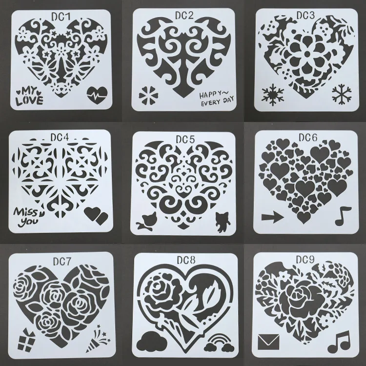 

Трафареты для скрапбукинга в виде сердца, 12 десгинсов, Пластиковая форма с распылителем, щит «сделай сам», Украшение Тортов, кружевная линей...