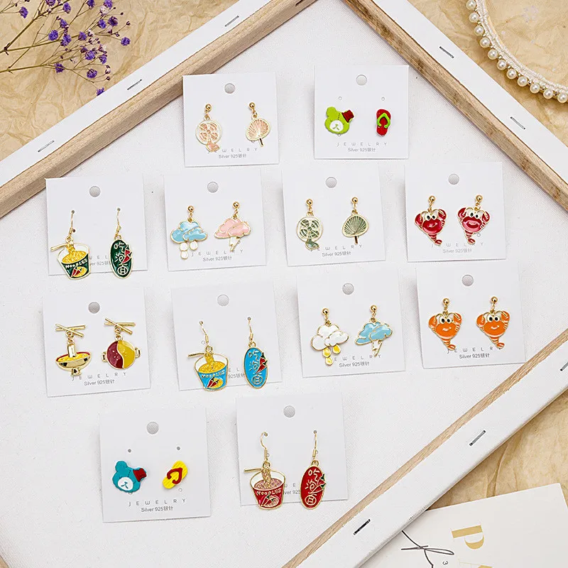 

Fashion Cartoon Crayfish Instant noodles Pendant Earrings for Women girls Cute Geometric charms Dangle Ear Jewelry Gifts