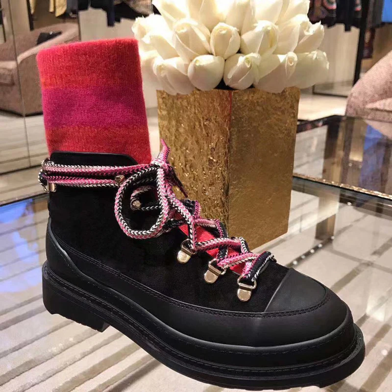 Ankle Boots Brand Botas Mujer Sock Women Autumn Ladies Luxury Design Bota Feminina Lace-up Shoes Mixed Color | Обувь