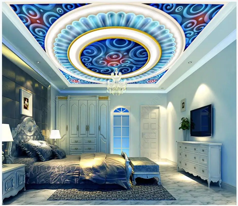 

WDBH 3d ceiling murals wallpaper custom photo Hand painted luxury blue ocean pattern background painting living room home decor 3d wall murals wallpaper for walls 3 d