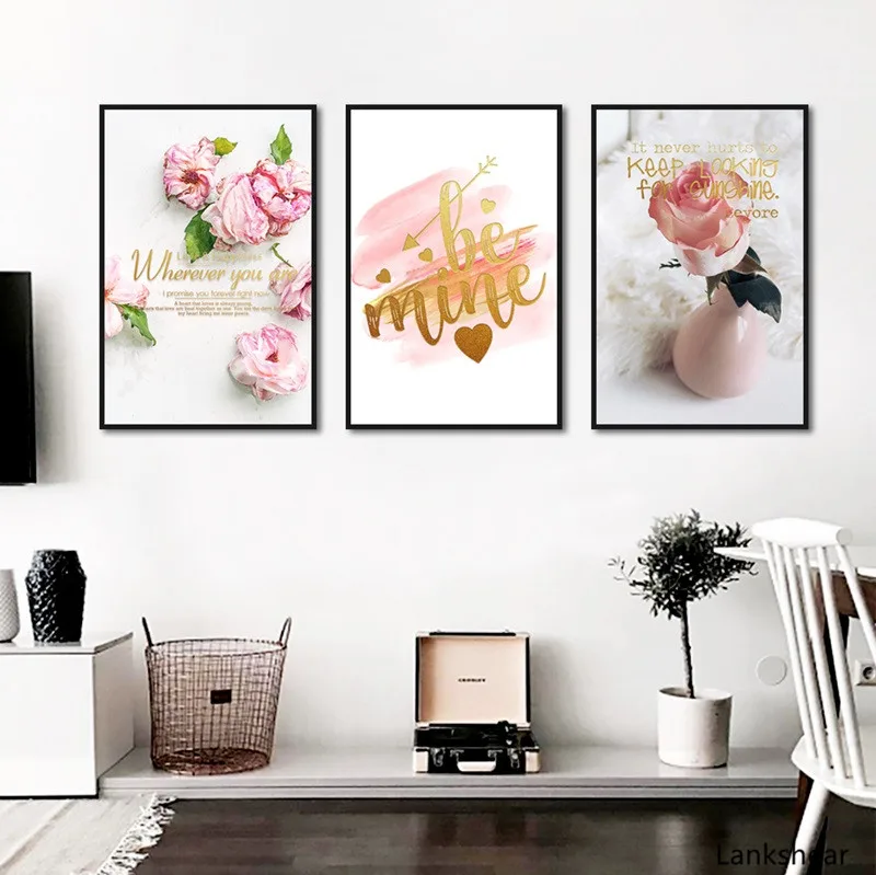 Картина на холсте с розовыми цветами настенные постеры и принты для гостиной