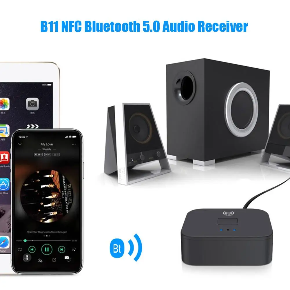 

B11 NFC Bluetooth 5.0 Music Receiver Wireless Audio Hands-free Call Adapter Aux Car Adapter Dongle for iPhone for Android device