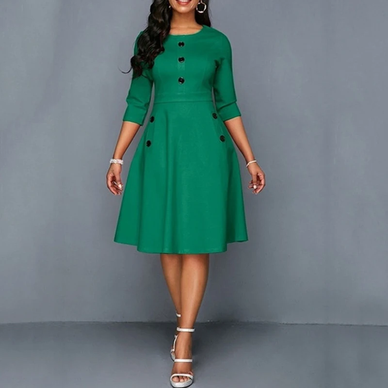 Платье NORMOV женское однотонное до колена элегантное модное ТРАПЕЦИЕВИДНОЕ ретро